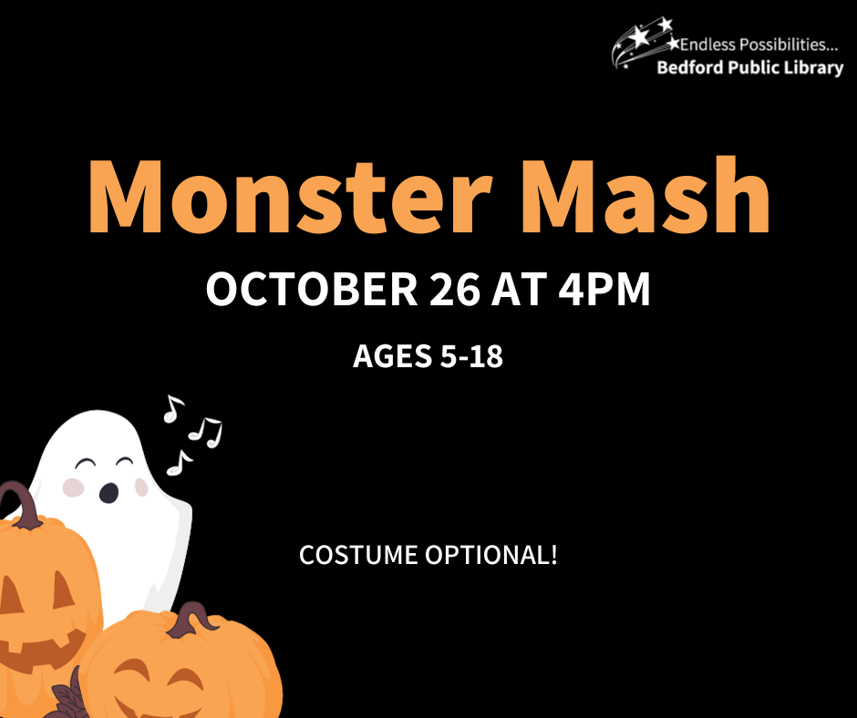 Pumpkins, scarecrows, ghosts, and more! Who will show up at our door? Halloween's a spooky sensation; come dance at our Zumba celebration! Join Cindy on October 26 at 4pm. Please dress the part, whether creepy or sweet, and we'll gladly serve up tricks and treats! Ages 5 -18. Registration required.