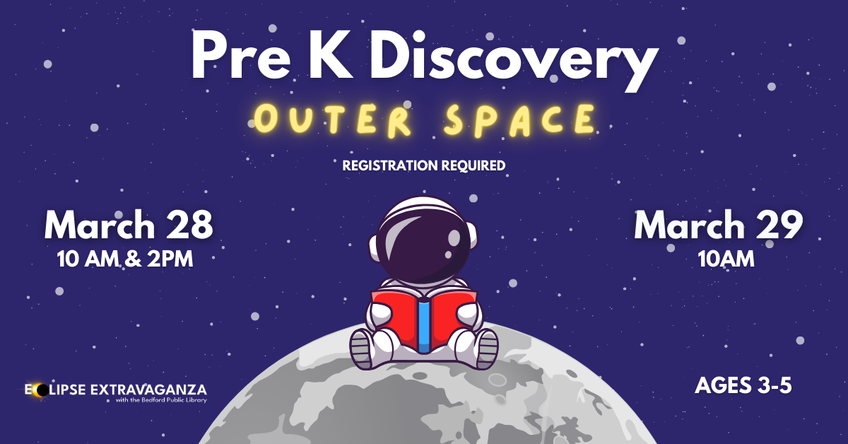 Pre K Discovery on March 28 at 10am & 2pm; and on March 29 at 10am. Registration required.
