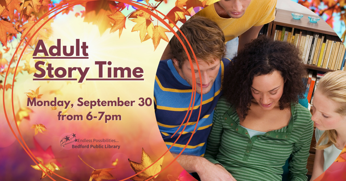 Adult Story Time on Sept 30 at 6pm